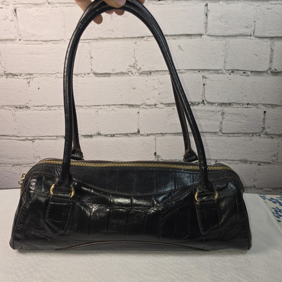 MAXX NEW YORK DARK BROWN SHOULDER BAG SILK MOD LINING EUC - Picture 1 of 12